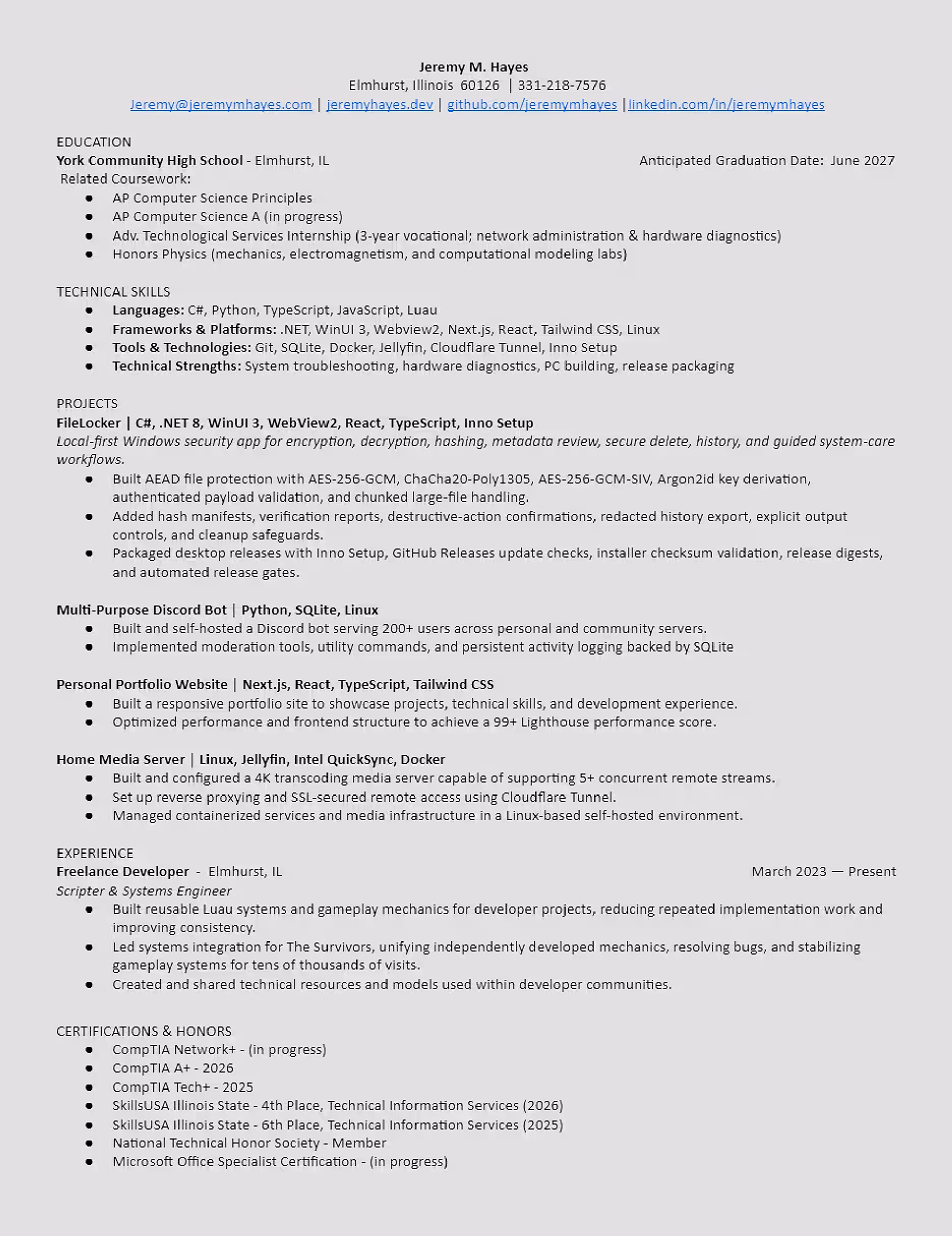 Preview of Jeremy Hayes resume