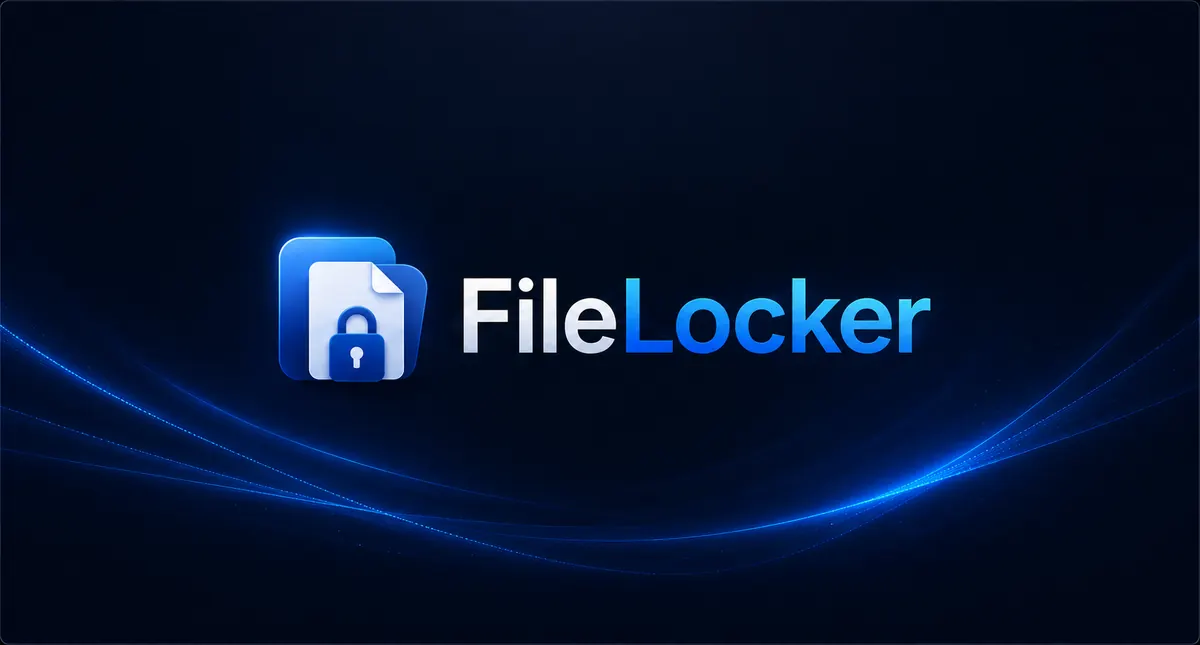 FileLocker Windows security application logo on a dark blue background